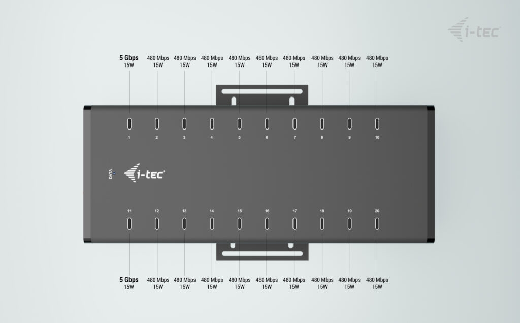 Obrázek i-tec USB-C/USB-A Metal Charging + Data HUB, 15W/port, 20x USB-C, 360W