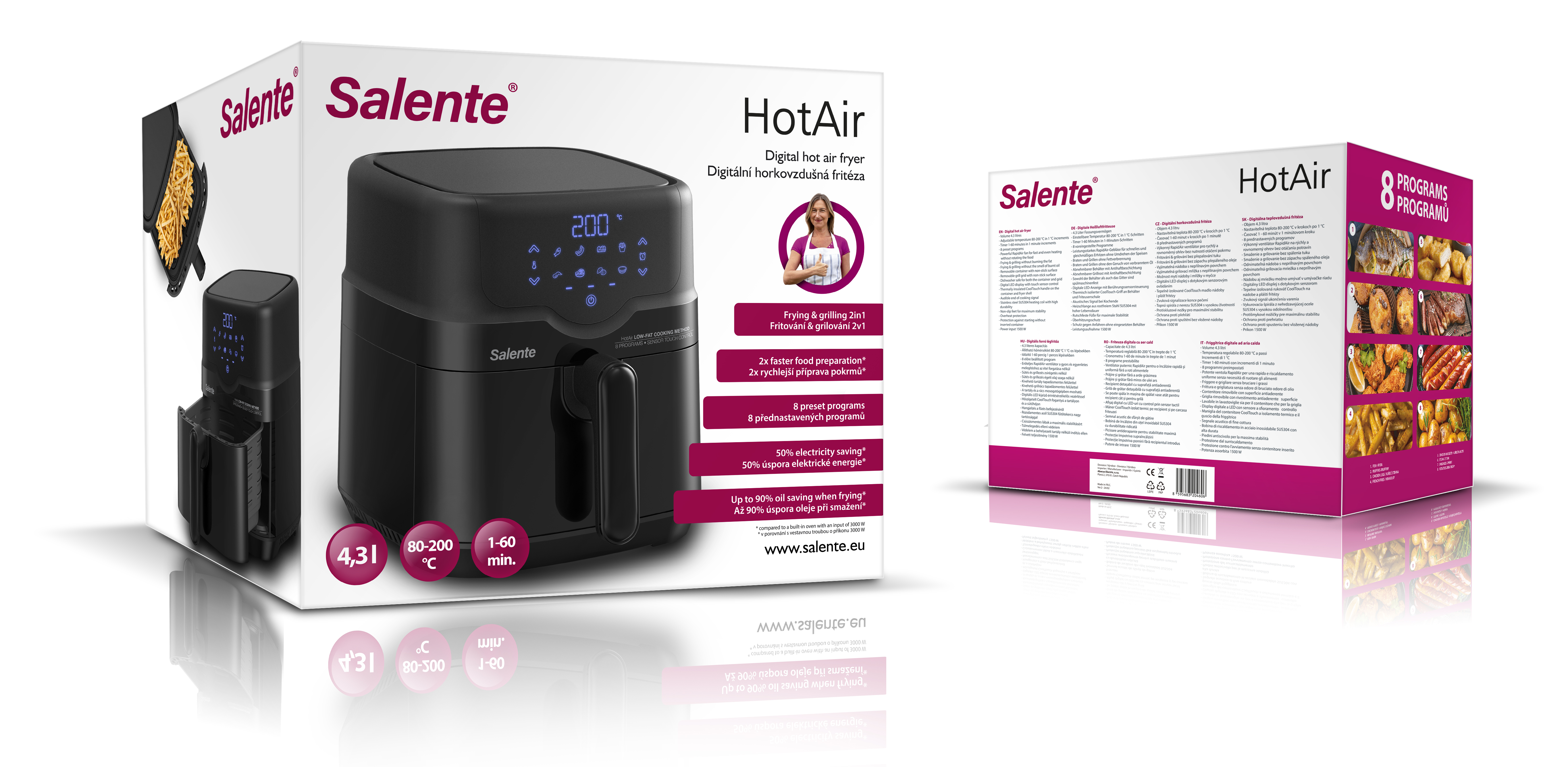 Salente HotAir, horkovzdušná fritéza 2v1, 4,3 l, černá