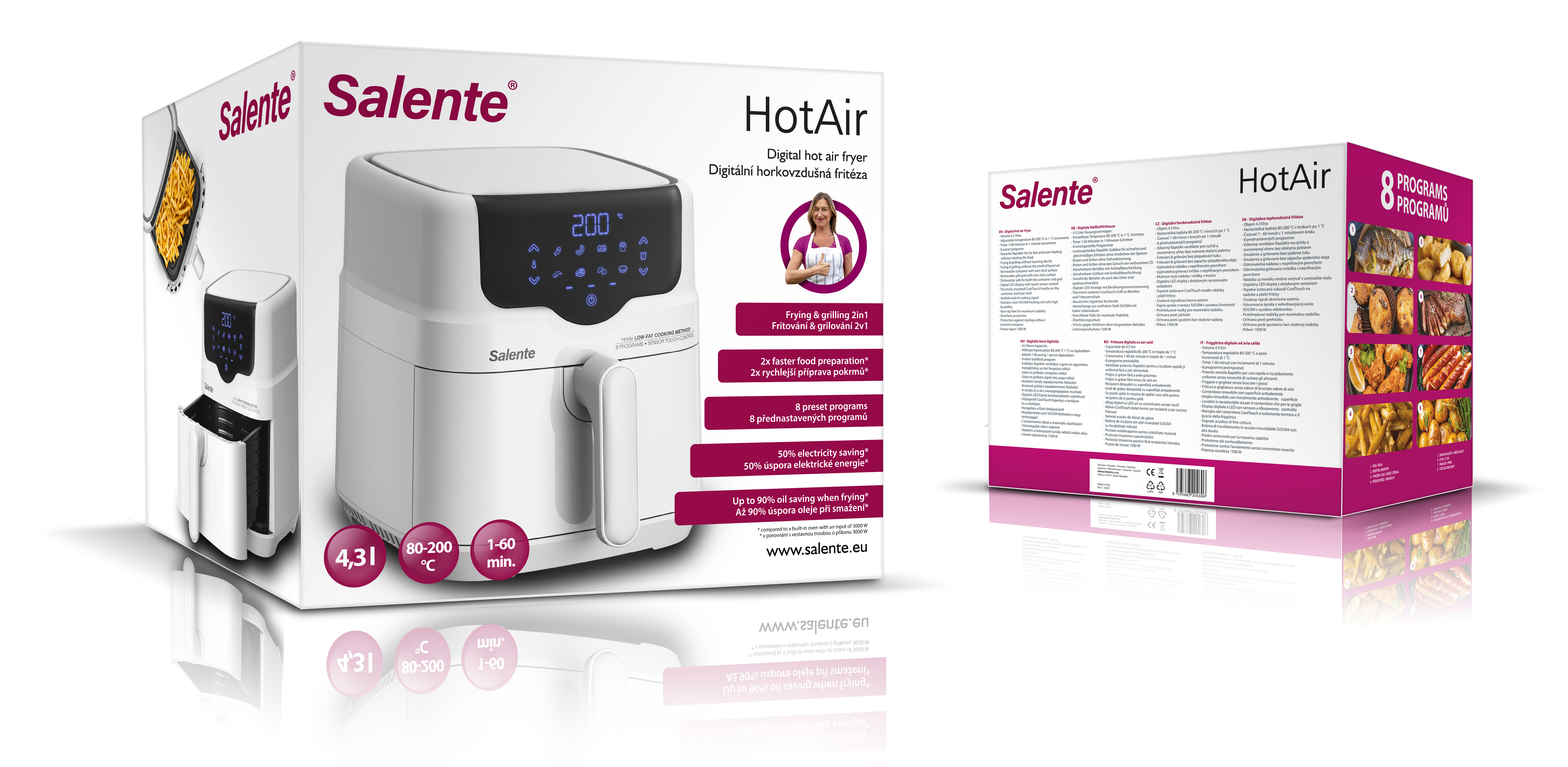 Salente HotAir, horkovzdušná fritéza 2v1, 4,3 l, bílá