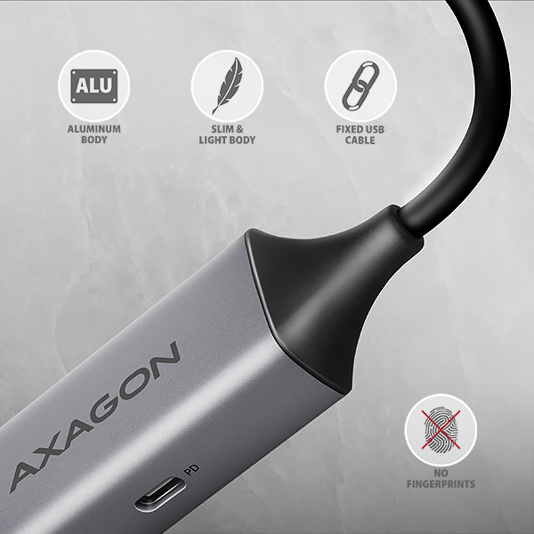 Obrázek AXAGON ADE-TXPD, USB-C 3.2 Gen 1 - Gigabit Ethernet síťová karta, Asix AX88179, PD 100W, auto instal