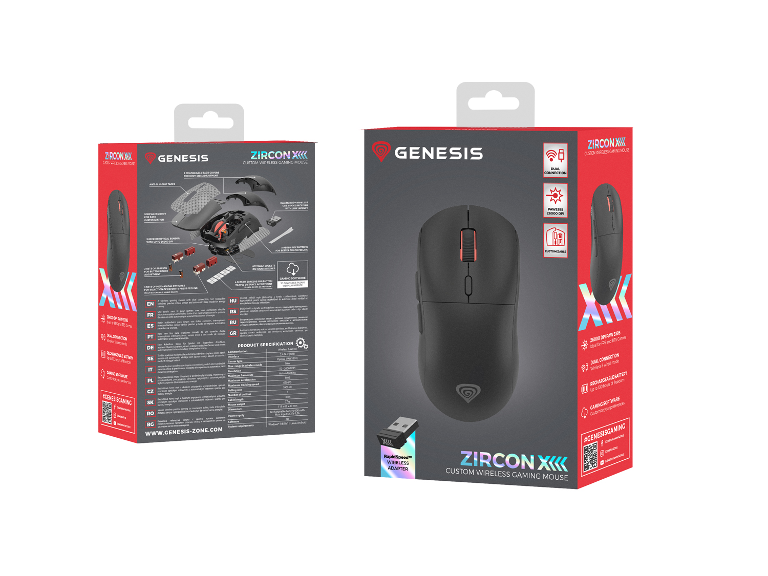 Obrázek Genesis herní bezdrátová myš ZIRCON XIII/Herní/Optická/26 000 DPI/USB+BT/Černá