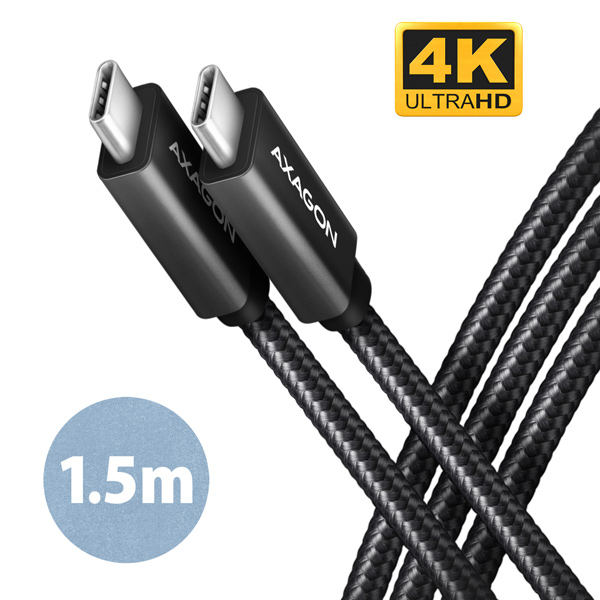 AXAGON BUCM32-CM15AB, SPEED+ kabel USB-C <-> USB-C, 1.5m, USB 20Gbps, PD 100W 5A, 4K HD, ALU, oplet