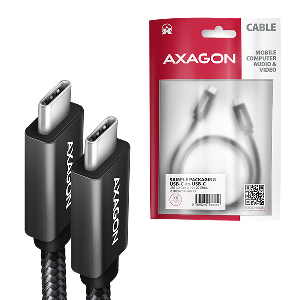 Obrázek AXAGON BUCM32-CM15AB, SPEED+ kabel USB-C <-> USB-C, 1.5m, USB 20Gbps, PD 100W 5A, 4K HD, ALU, oplet