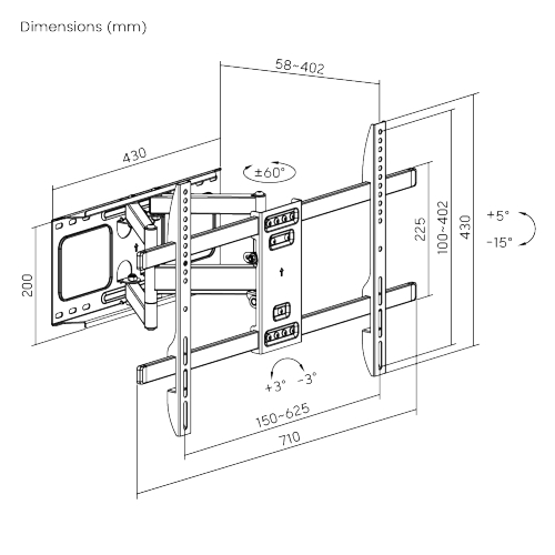 Obrázek Výsuvný držák Brateck LPA69-466 pro TV 37"-80" 60kg polohovatelný nástěnný Heavy Duty