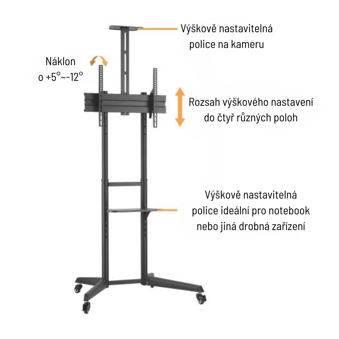 Obrázek Pojízdný stojan Brateck T1040T pro TV 37"-70" 50kg 2 police