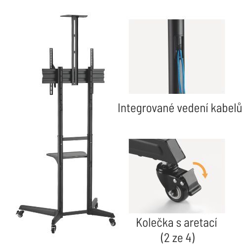 Obrázek Pojízdný stojan Brateck T1040T pro TV 37"-70" 50kg 2 police