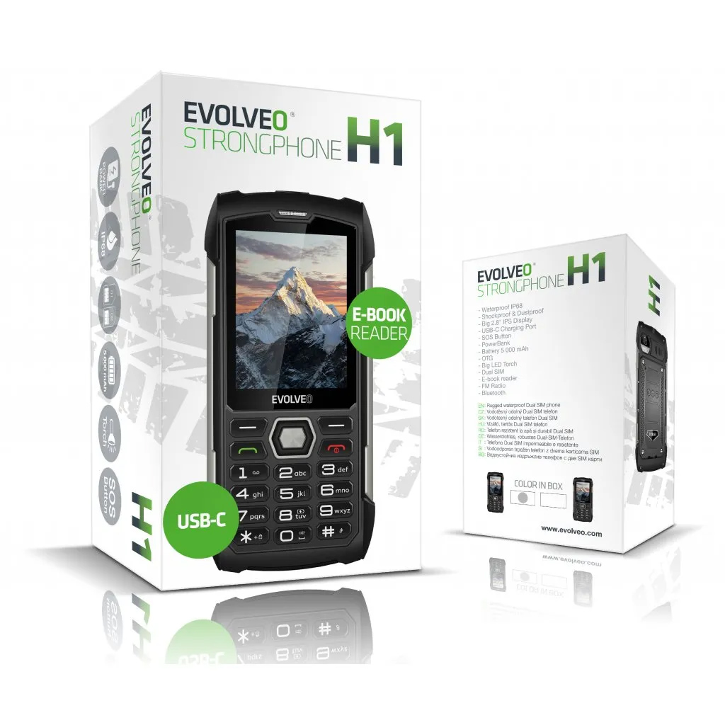 EVOLVEO StrongPhone H1, vodotěsný odolný Dual SIM telefon, černá-šedá