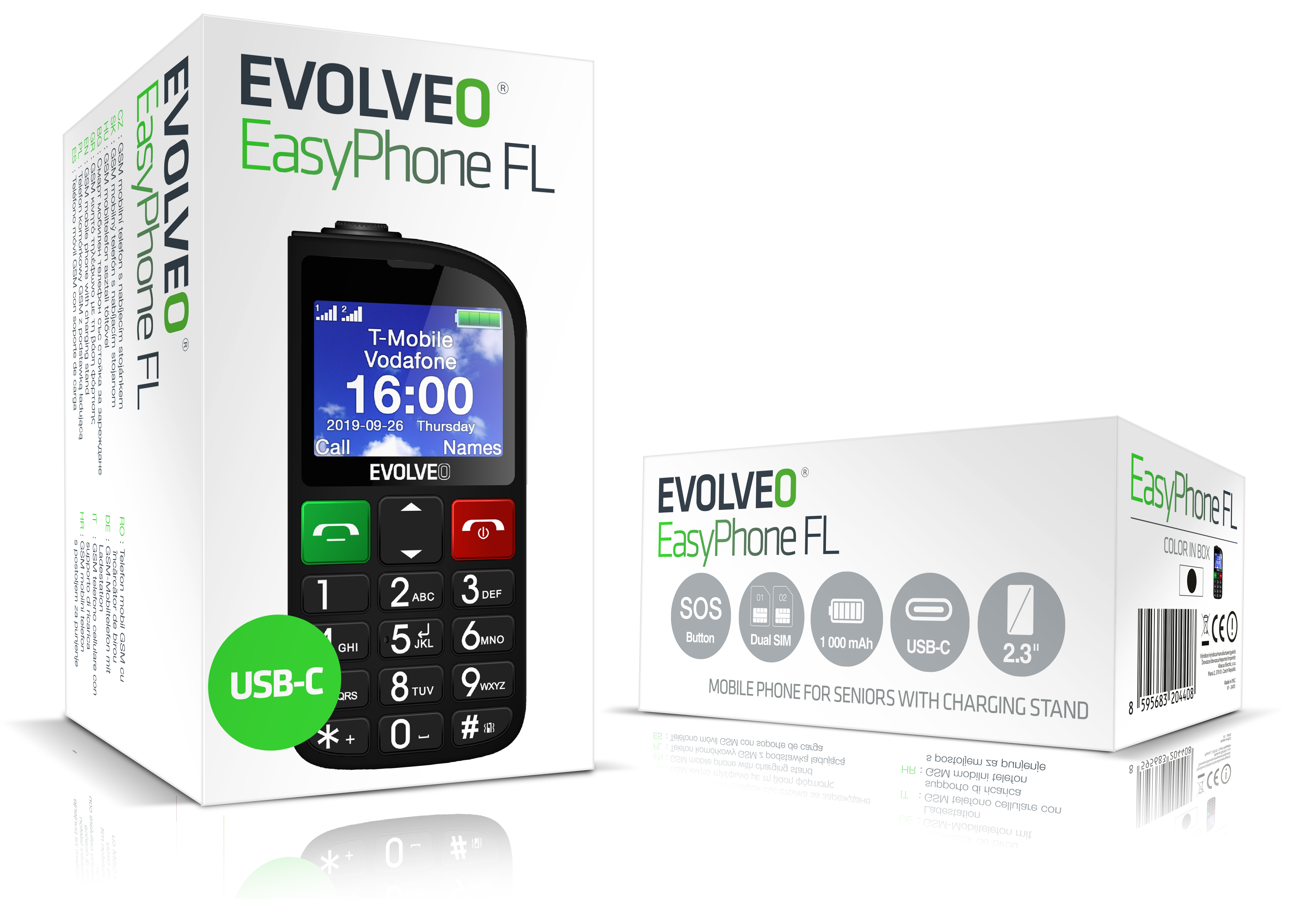 Obrázek EVOLVEO EasyPhone FL, mobilní telefon pro seniory s nabíjecím stojánkem, černá