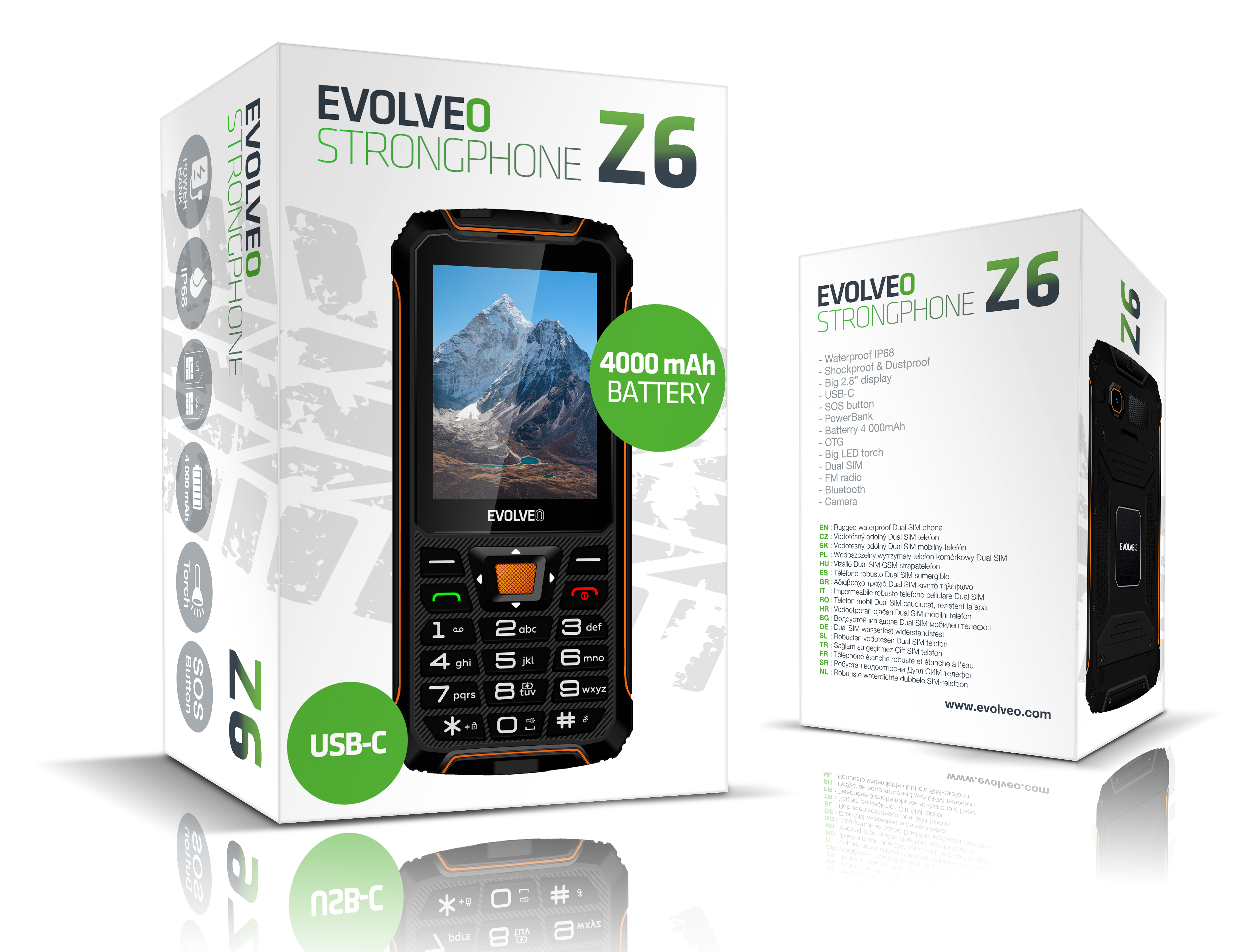 Obrázek EVOLVEO StrongPhone Z6, vodotěsný odolný Dual SIM telefon, černo-oranžová