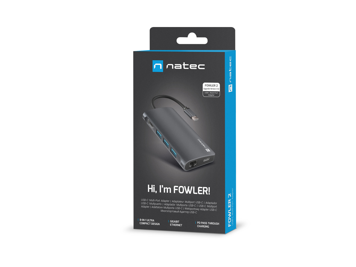 Obrázek Natec multiport adaptér FOWLER 2 3X USB 3.0 HUB, HDMI 4K, USB-C, RJ45, SD, MICRO SD