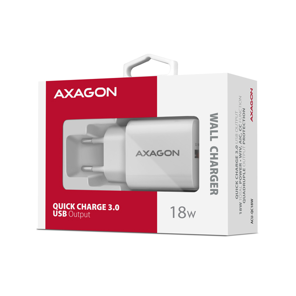 Obrázek AXAGON ACU-QC18W, nabíječka do sítě 18W, 1x port USB-A, QC3.0/AFC/Apple, bílá