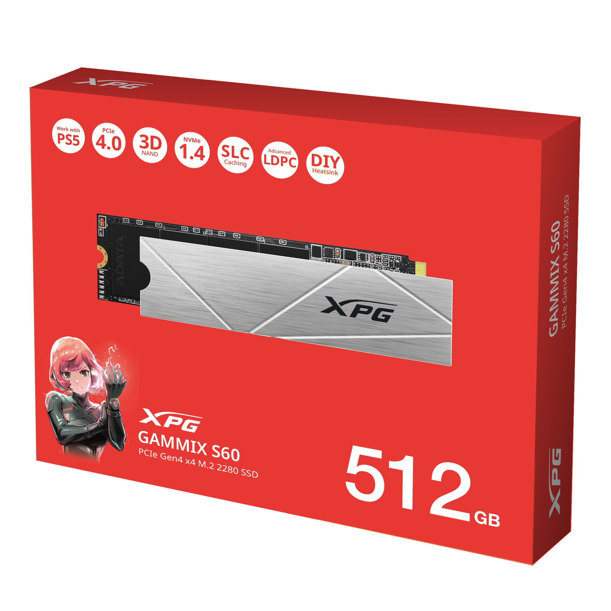 Obrázek ADATA XPG GAMMIX S60/512GB/SSD/M.2 NVMe/Stříbrná/Heatsink/5R