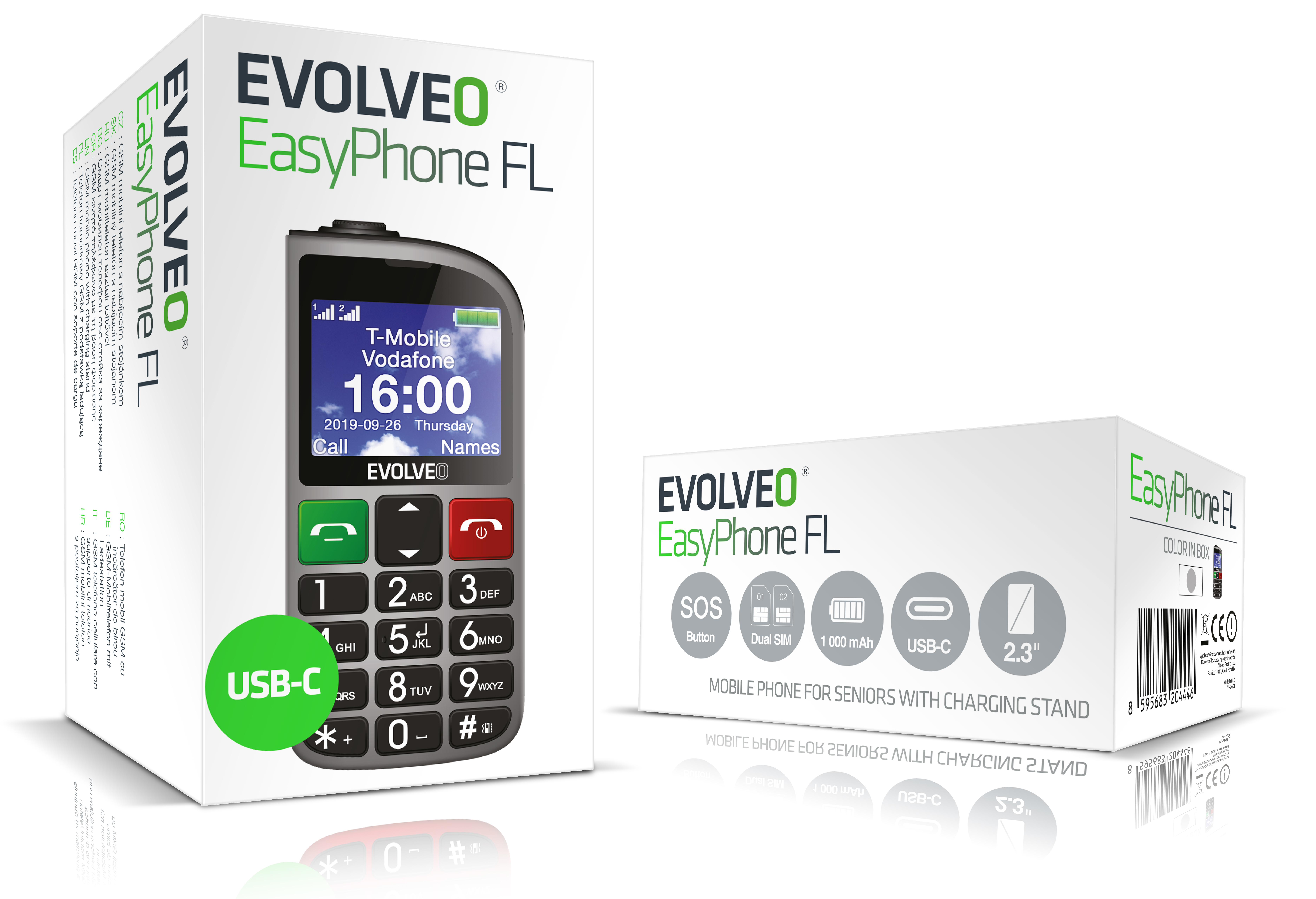 Obrázek EVOLVEO EasyPhone FL, mobilní telefon pro seniory s nabíjecím stojánkem, stříbrná