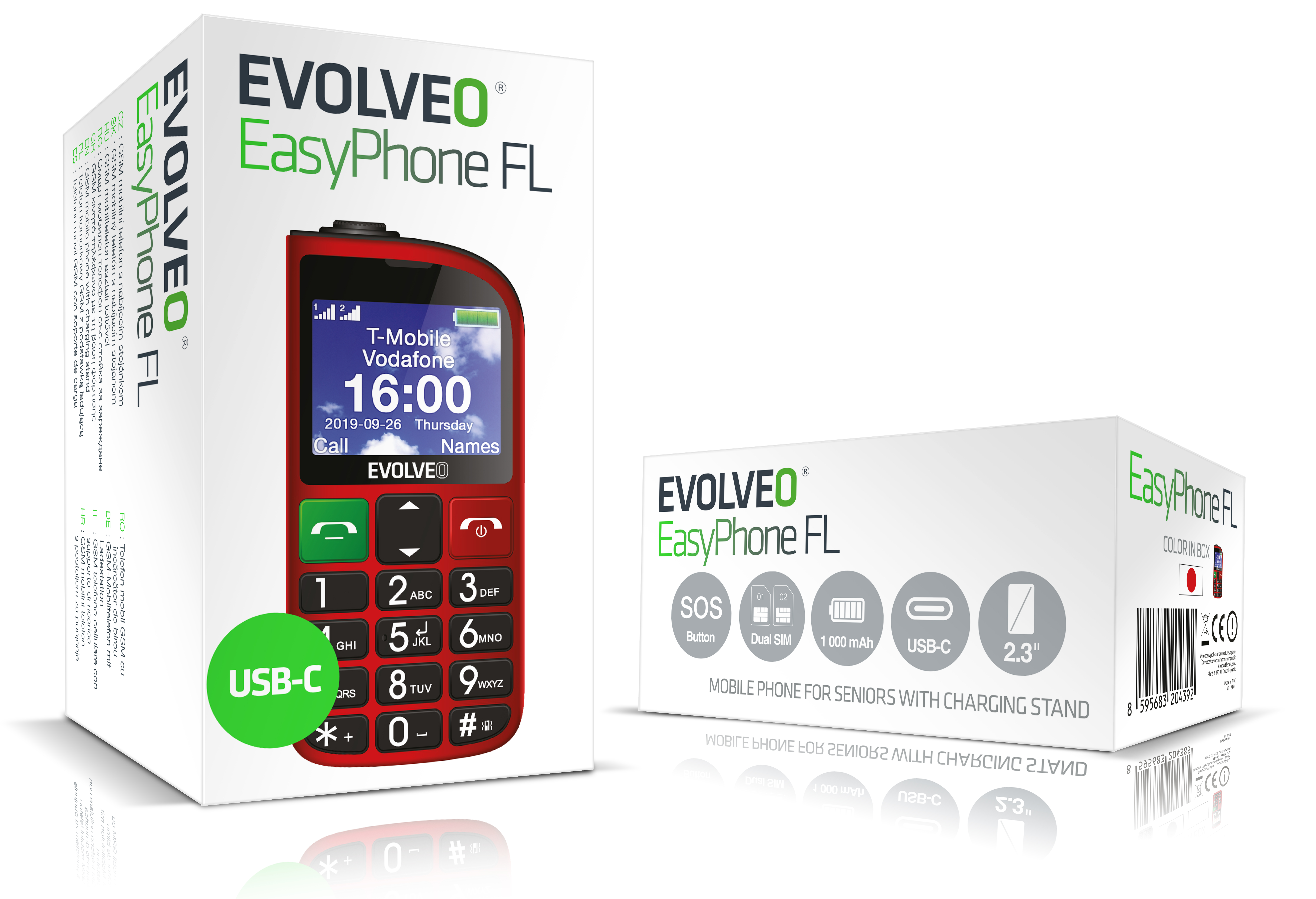 Obrázek EVOLVEO EasyPhone FL, mobilní telefon pro seniory s nabíjecím stojánkem, červená