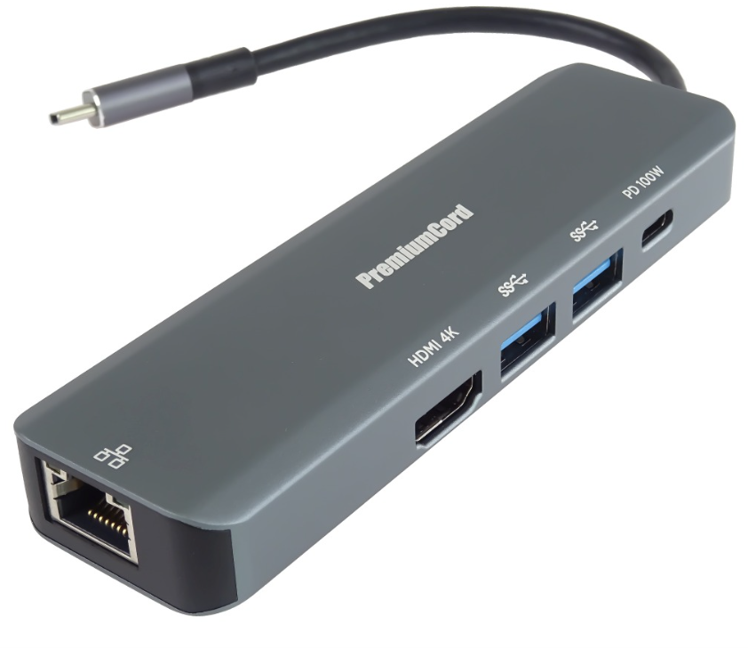 Obrázek PremiumCord USB-C na HDMI, 2x USB3.2, PD 100W,RJ45