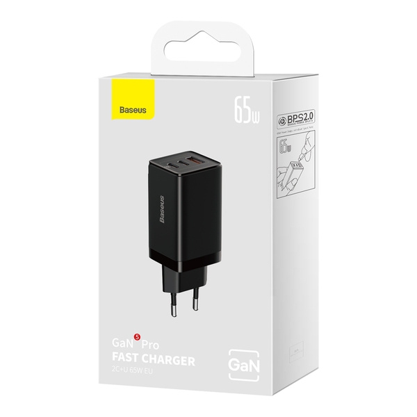 Obrázek Baseus CCGP120201 GaN5 Pro Quick Nabíječka USB-A + 2x USB-C 65W Black