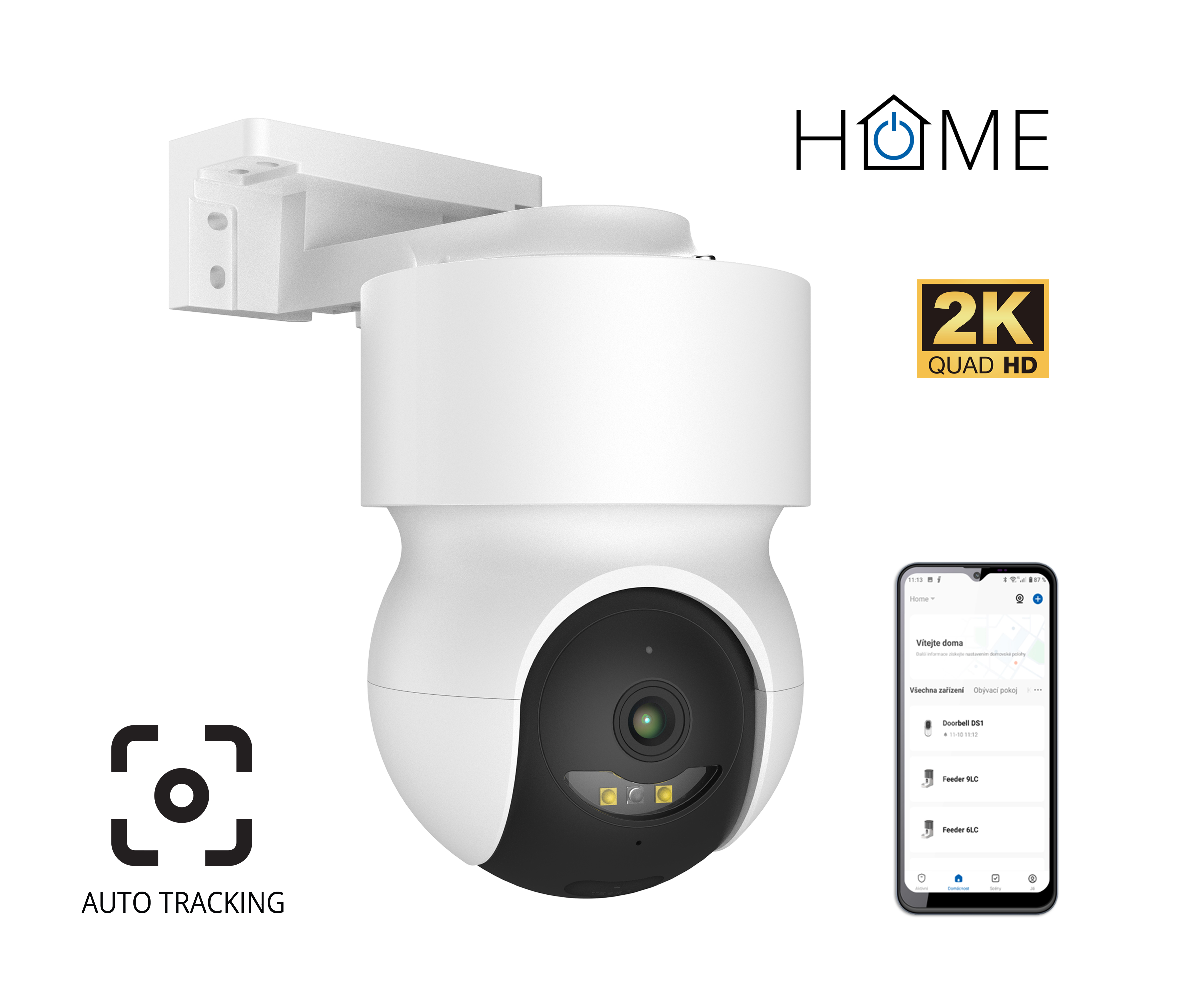 Obrázek iGET HOME Camera CS8 White - WiFi 2K IP kamera otočná, noční vidění, audio, IP65, auto tracking