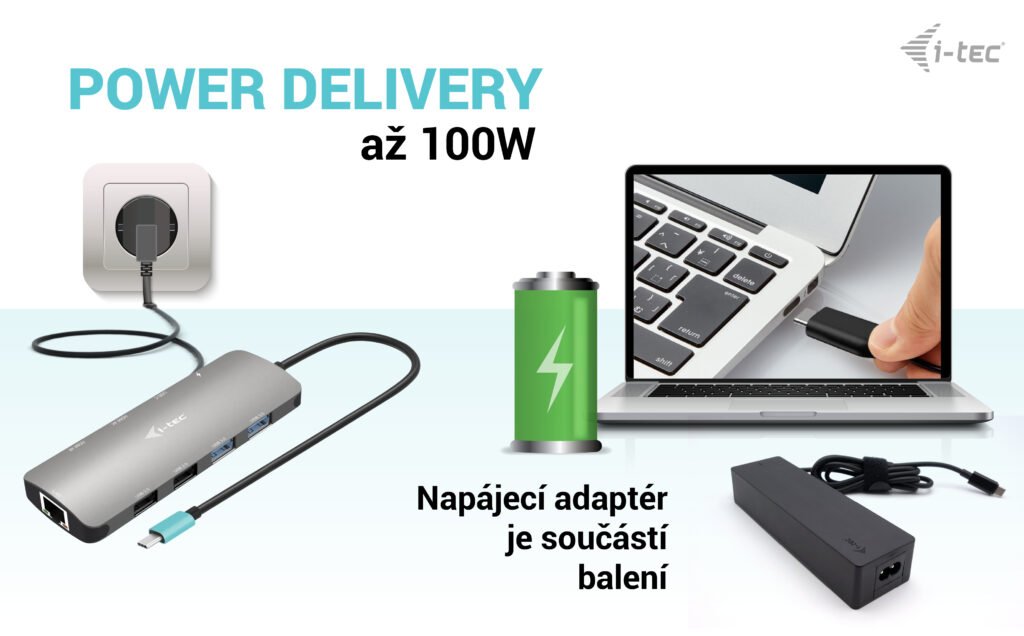 Obrázek i-tec USB-C Metal Nano 2x HDMI Docking Station, PD 100W + Charger 100W (bundle)