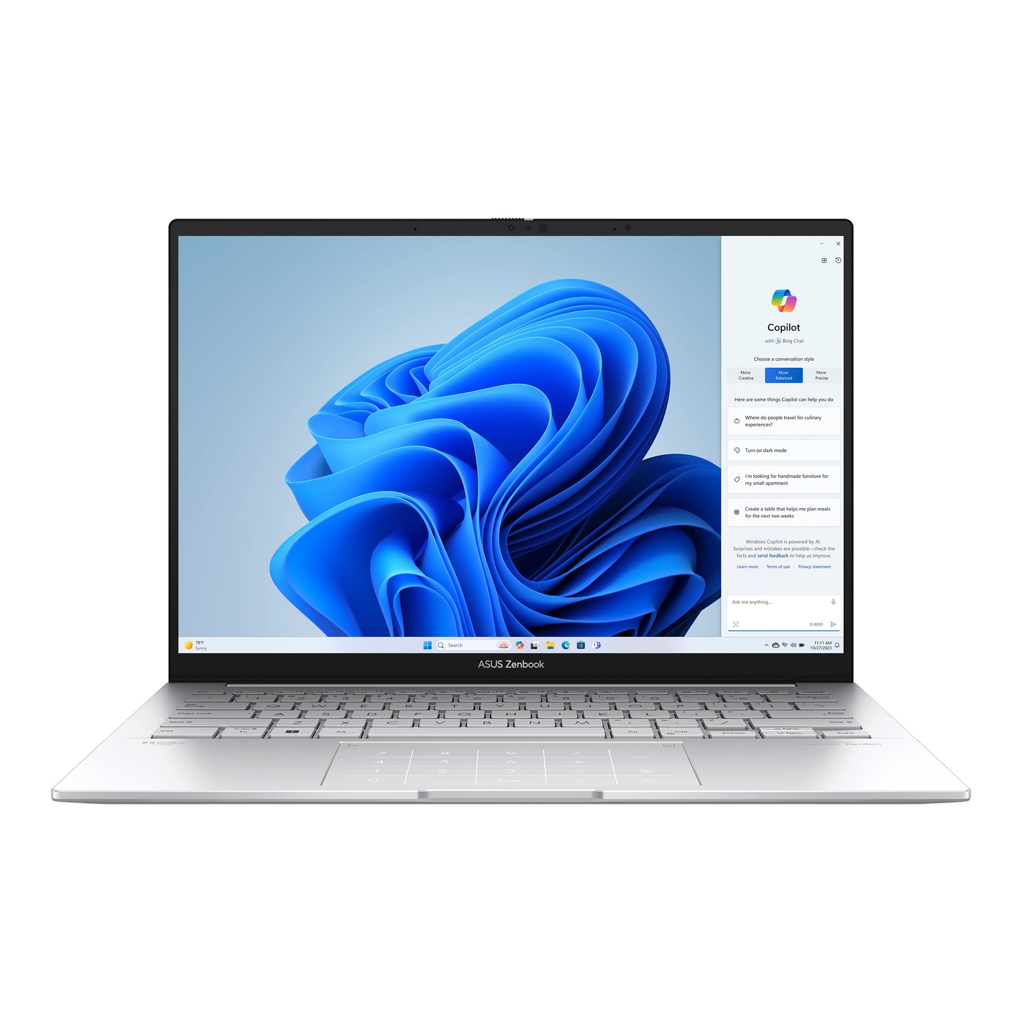 Obrázek ASUS Zenbook 14 OLED/UX3405MA/U9-185H/14"/2880x1800/T/32GB/1TB SSD/Arc Xe/W11P/Silver/2R