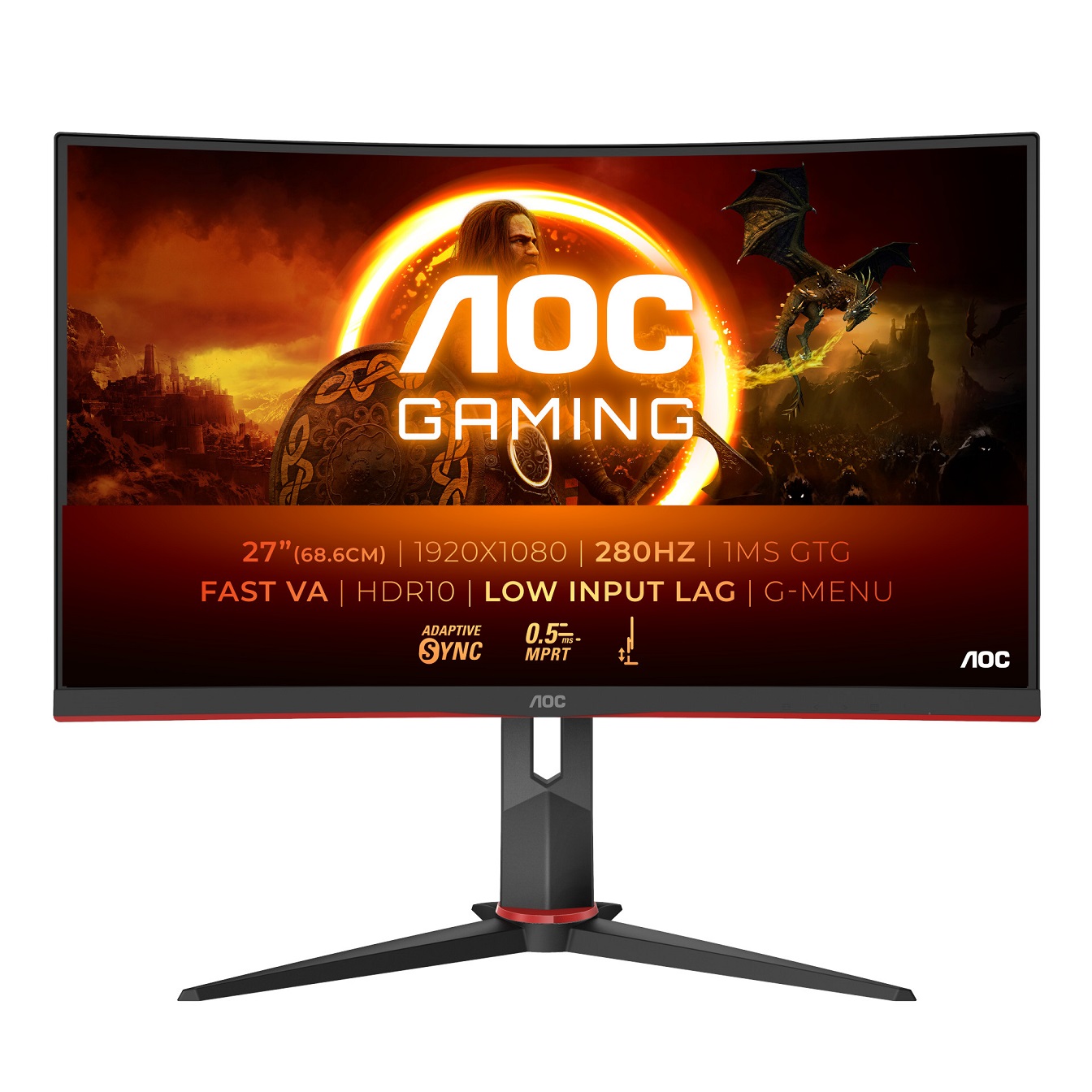 Obrázek AOC Gaming/C27G2Z3/BK/27"/VA/FHD/280Hz/0,5ms/Blck-Red/3R