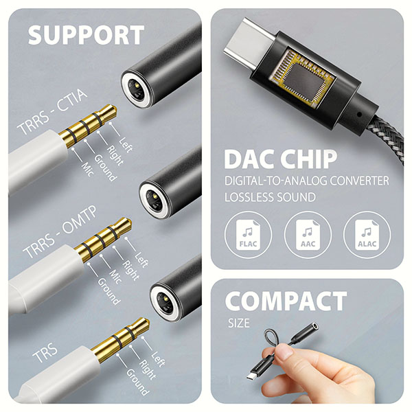 Obrázek AXAGON ADA-HC, USB-C na 3.5mm jack - Hi-Res DAC audio adaptér, 384kHz/32bit, stereo