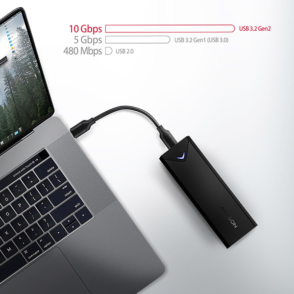 Obrázek AXAGON EEM2-UB2, USB-C 10Gbps - M.2 NVMe SSD ARROW box, černý