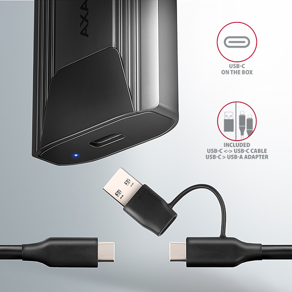 Obrázek AXAGON EEM2-GTS2, USB-C 10Gbps - M.2 NVMe & SATA SSD kovový THIN box, bezšroubkový