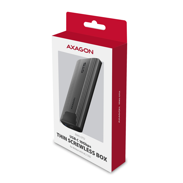 Obrázek AXAGON EEM2-GTS2, USB-C 10Gbps - M.2 NVMe & SATA SSD kovový THIN box, bezšroubkový