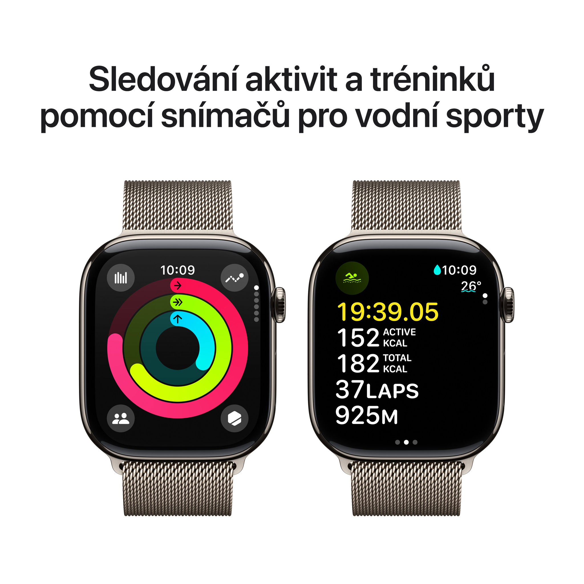 Obrázek Apple Watch Series 10 GPS + Cellular 46mm Přírodní titan s přírodním milánským tahem - M/L