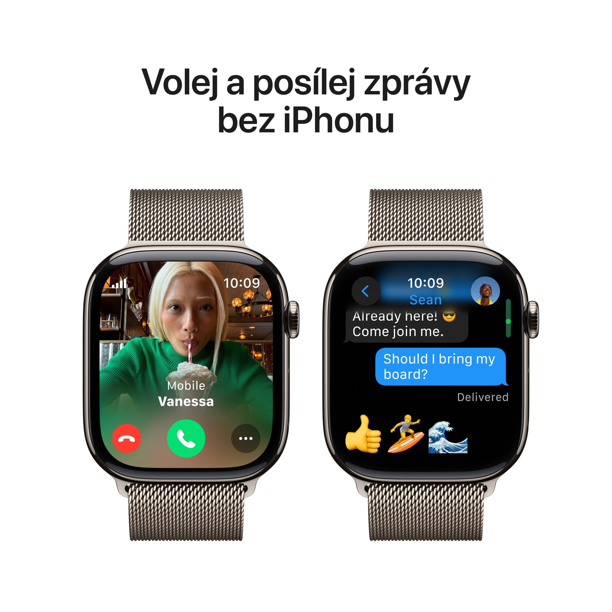 Obrázek Apple Watch Series 10 GPS + Cellular 46mm Přírodní titan s přírodním milánským tahem - M/L