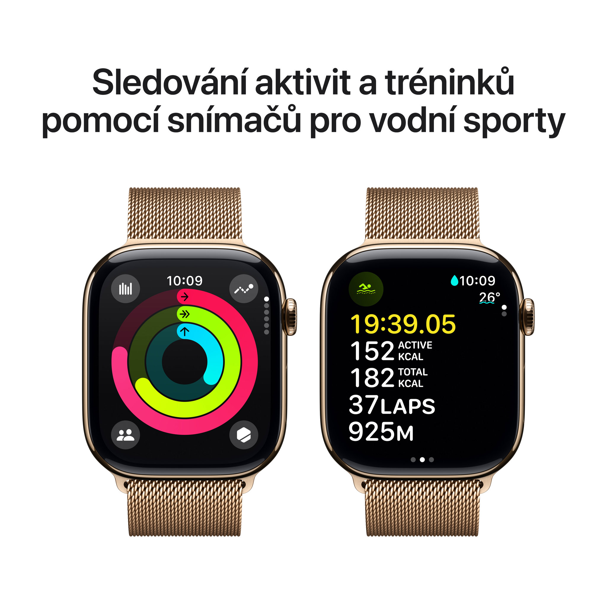 Obrázek Apple Watch Series 10 GPS + Cellular 46mm Zlatý titan se zlatým milánským tahem - M/L