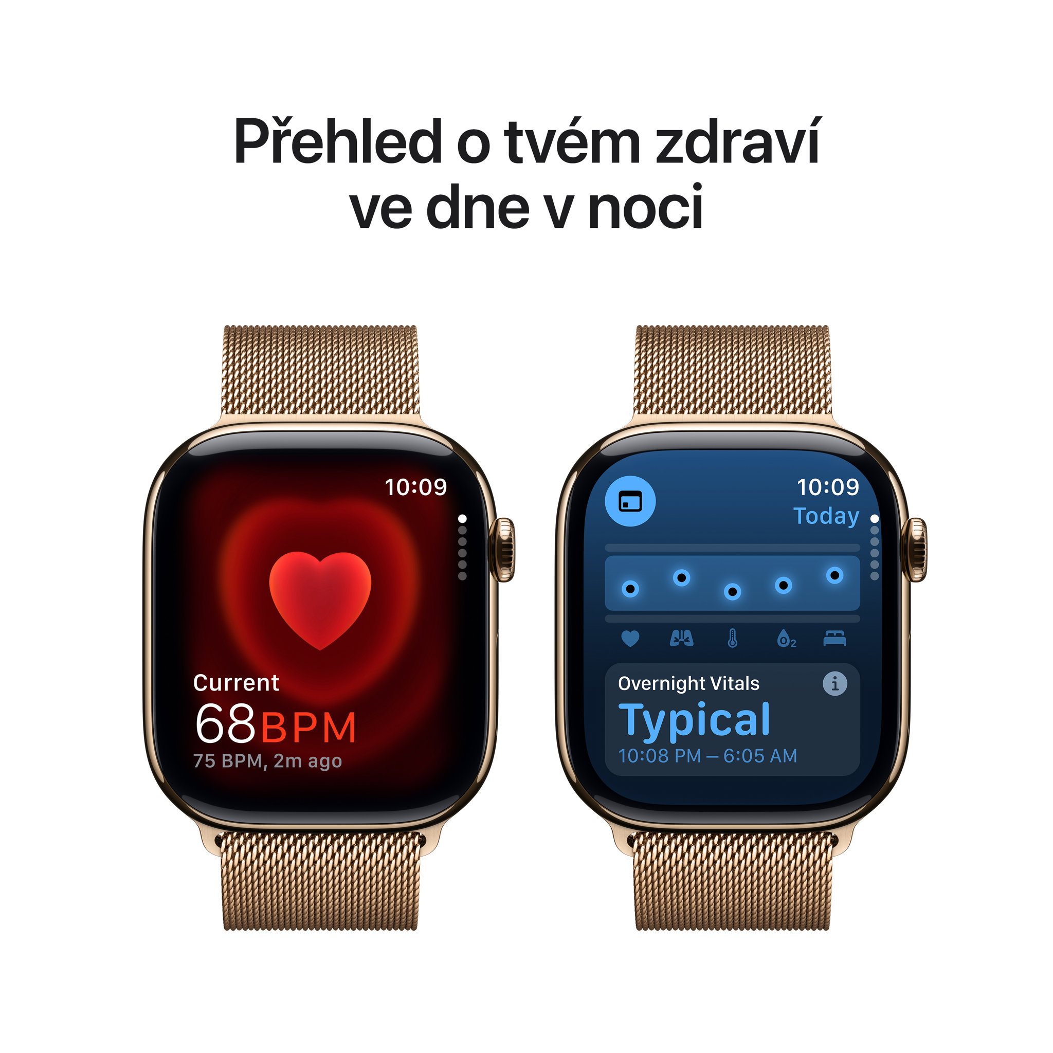 Obrázek Apple Watch Series 10 GPS + Cellular 46mm Zlatý titan se zlatým milánským tahem - M/L