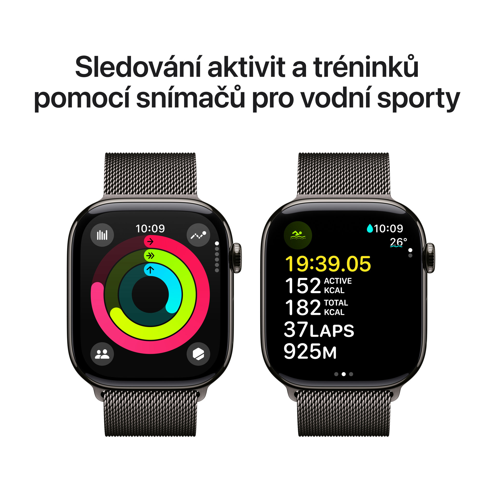 Obrázek Apple Watch Series 10 GPS + Cellular 46mm Břidlicově šedý titan s břidlicově šedým milánským tahem - S/M