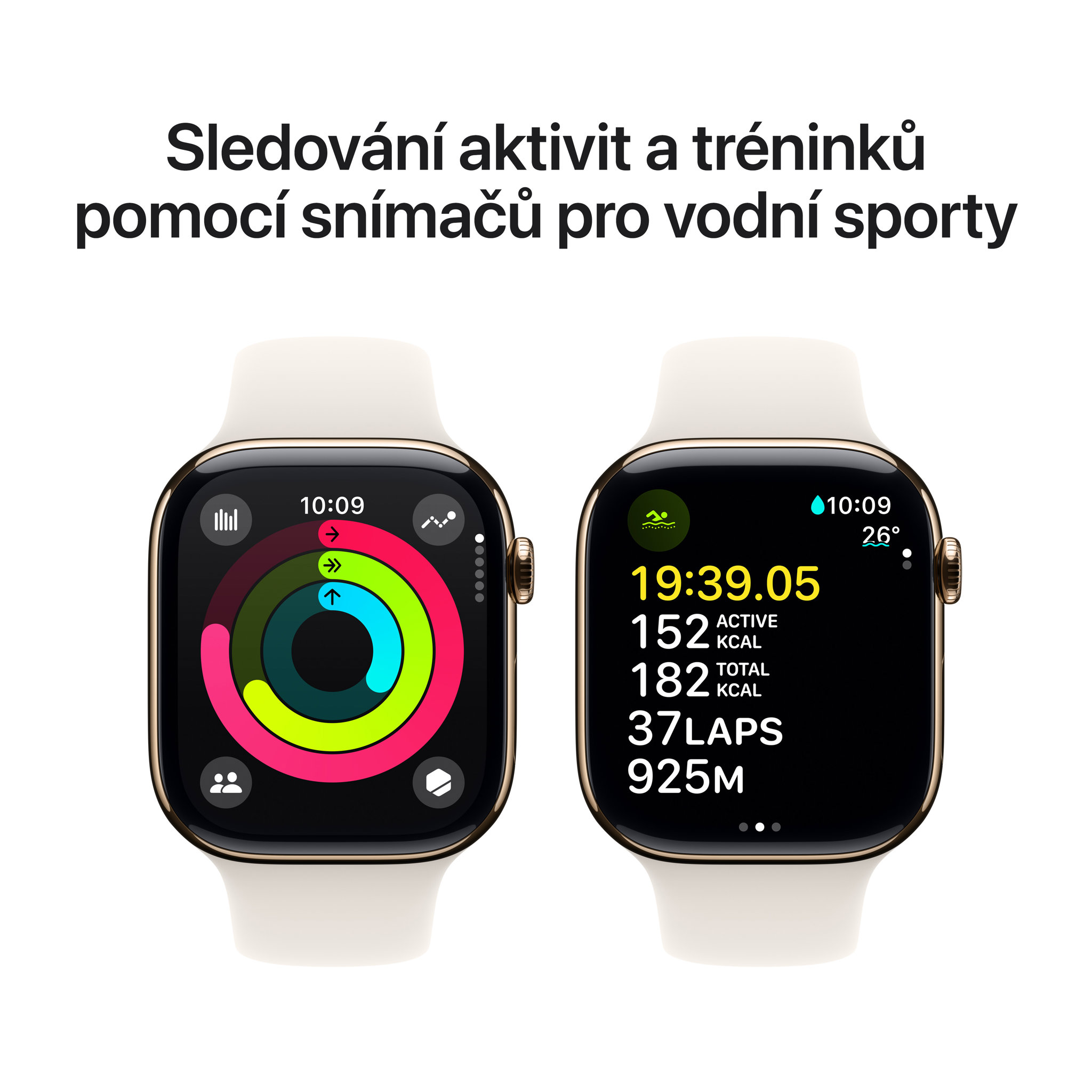 Obrázek Apple Watch Series 10 GPS + Cellular 42mm Zlatý titan s hvězdně bílým sportovním řemínkem - S/M