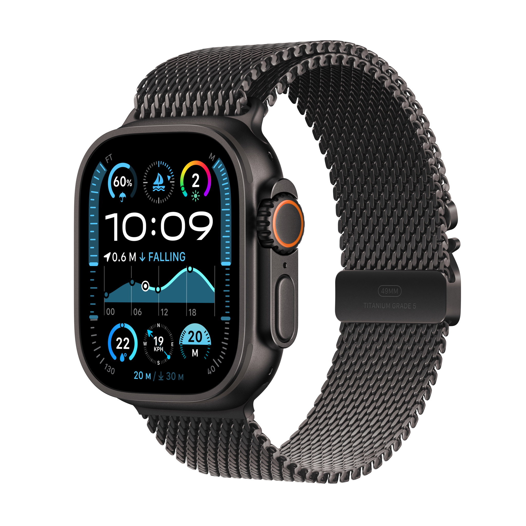 Obrázek Apple Watch Ultra 2 GPS + Cellular 49mm Černý titan s černým titanovým milánským tahem - M