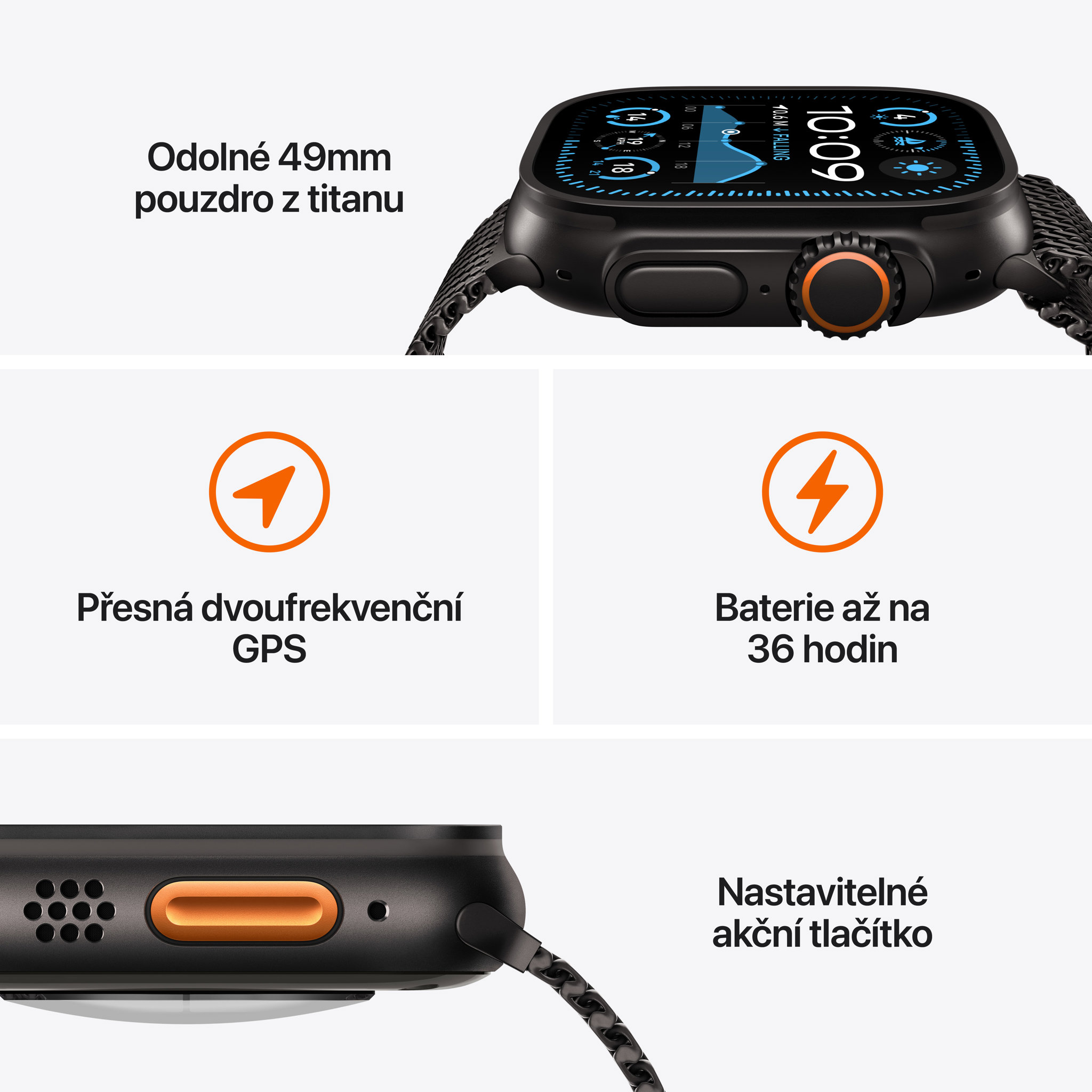 Obrázek Apple Watch Ultra 2 GPS + Cellular 49mm Černý titan s černým titanovým milánským tahem - M