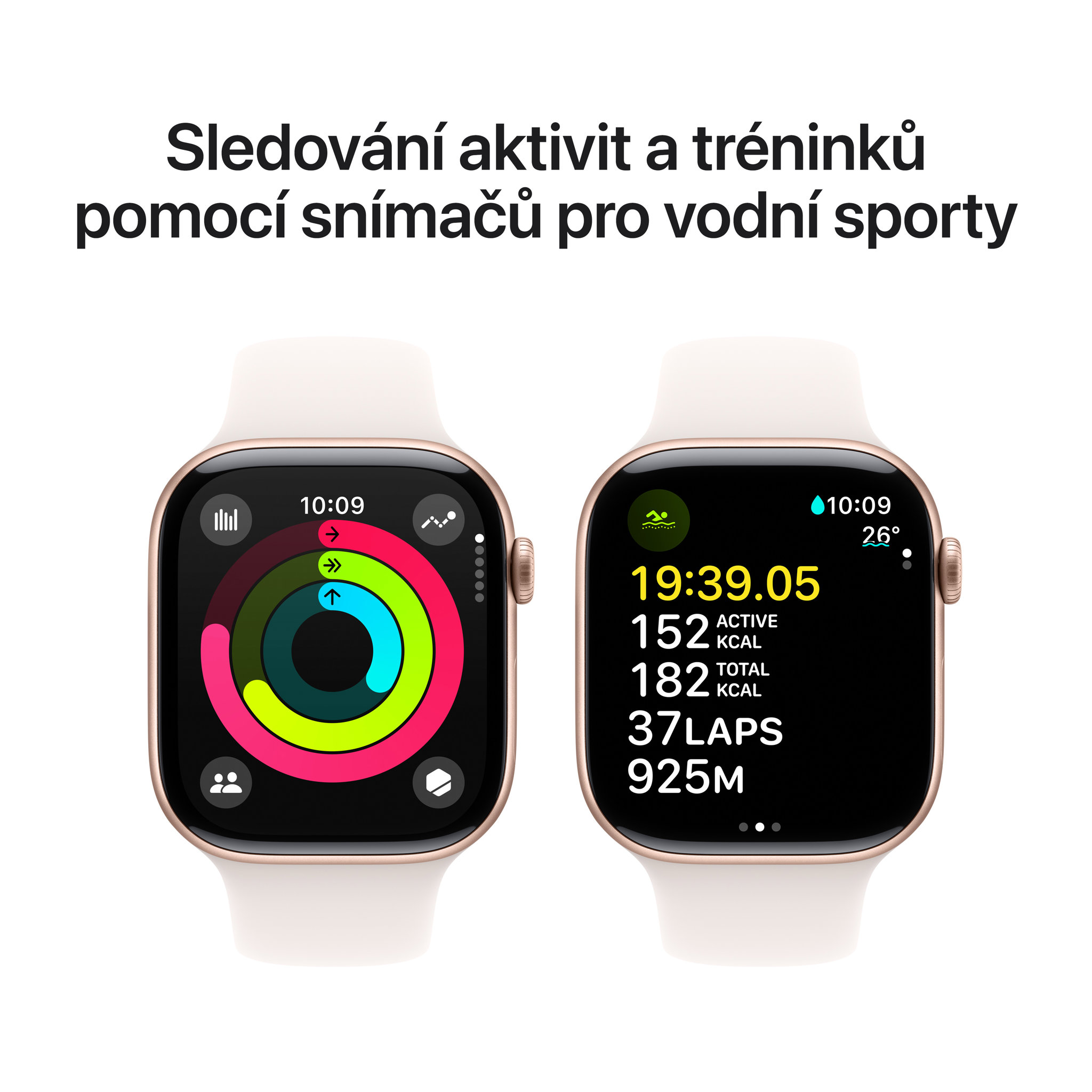 Obrázek Apple Watch Series 10 GPS + Cellular 46mm Růžově zlatý hliník se světle ruměným sportovním řemínkem - S/M