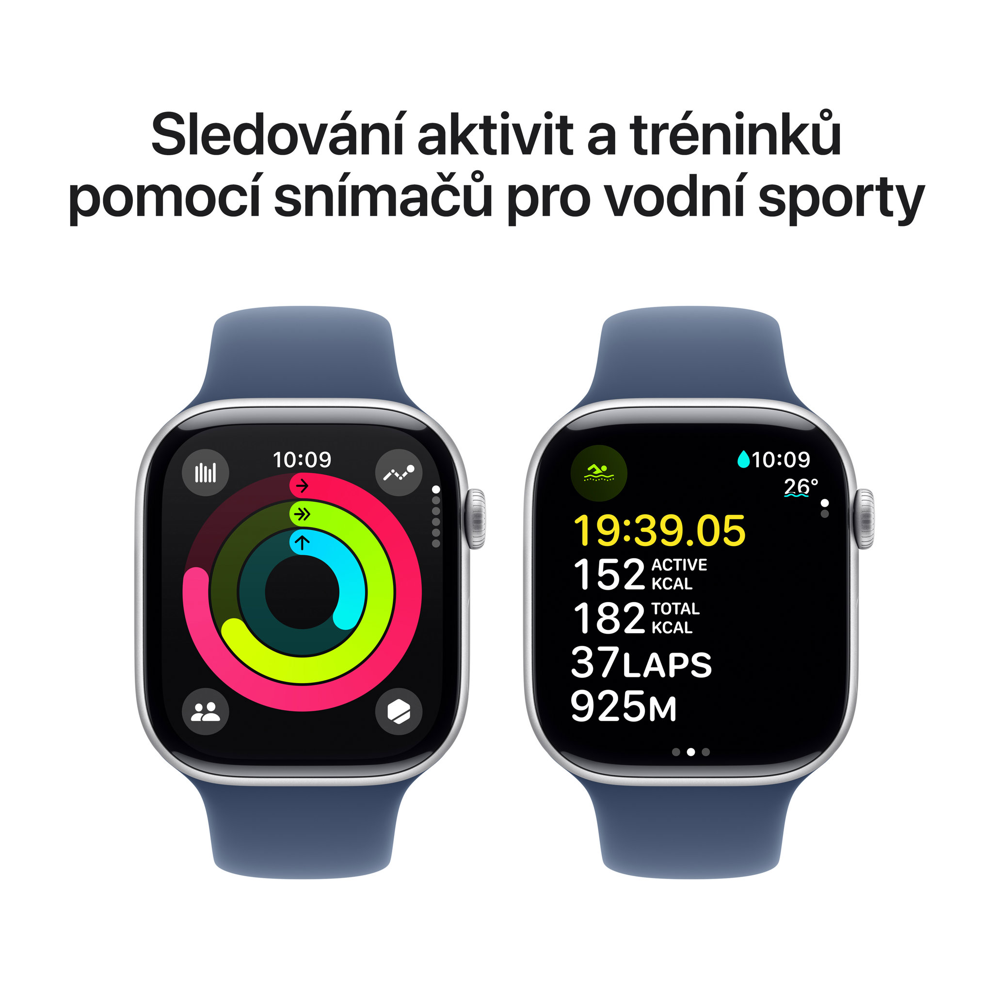 Obrázek Apple Watch Series 10 GPS + Cellular 46mm Stříbrný hliník s denimovým sportovním řemínkem - S/M