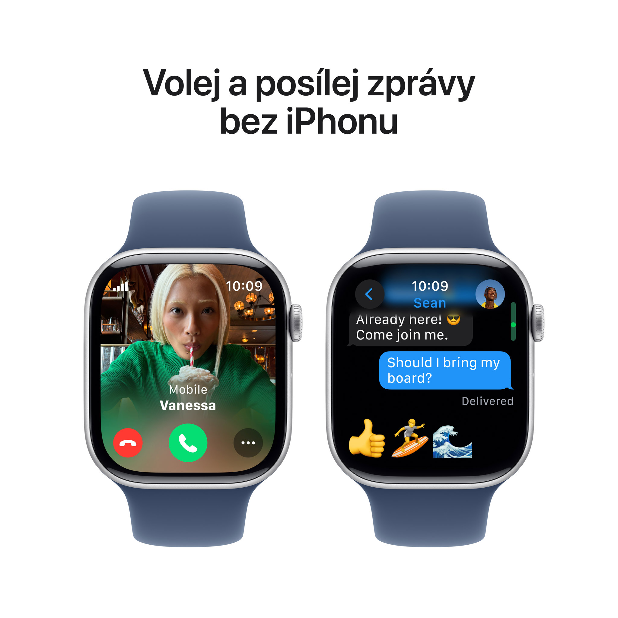 Obrázek Apple Watch Series 10 GPS + Cellular 46mm Stříbrný hliník s denimovým sportovním řemínkem - S/M