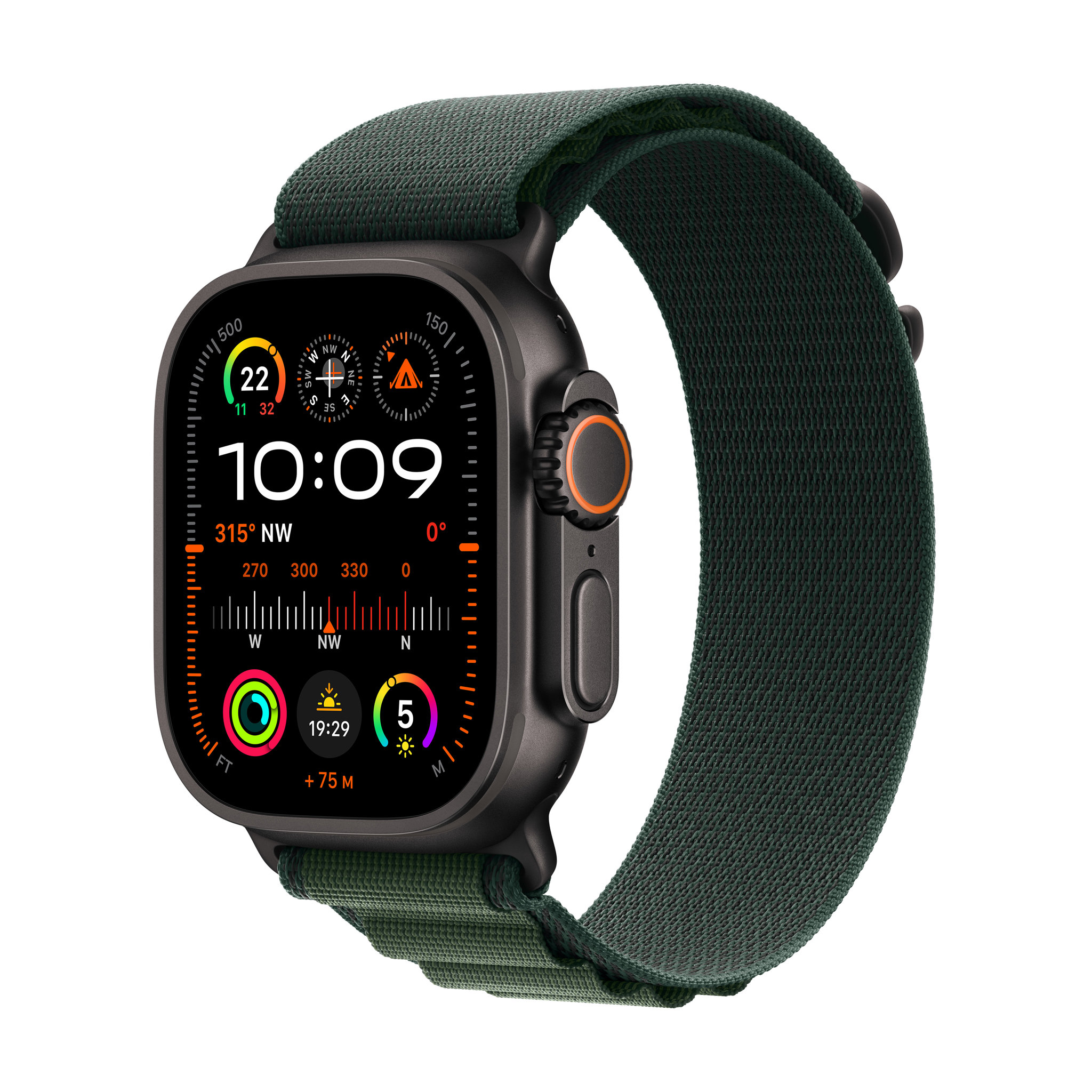 Obrázek Apple Watch Ultra 2 GPS + Cellular 49mm Černý titan s tmavě zeleným alpským tahem - M