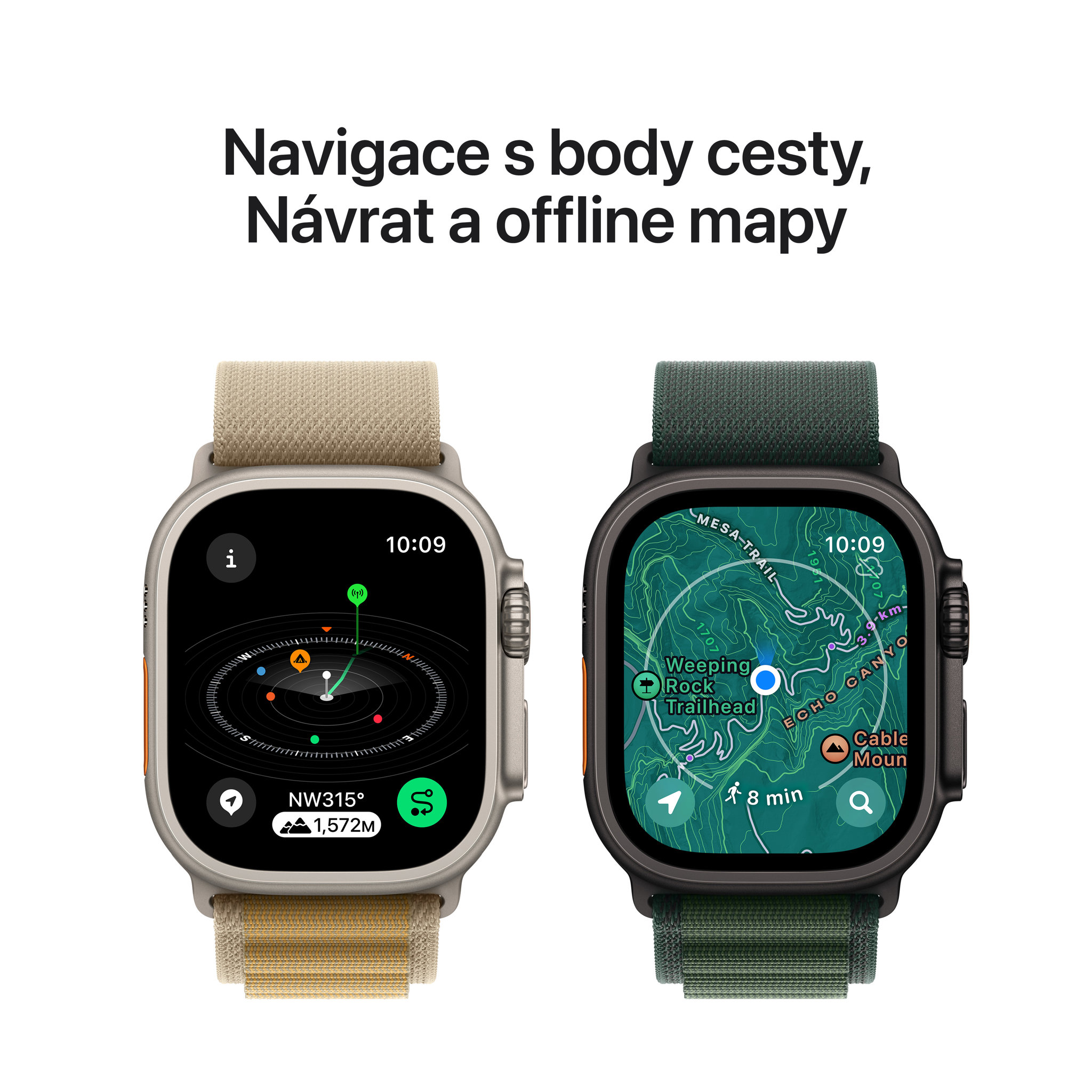 Obrázek Apple Watch Ultra 2 GPS + Cellular 49mm Černý titan s tmavě zeleným alpským tahem - M