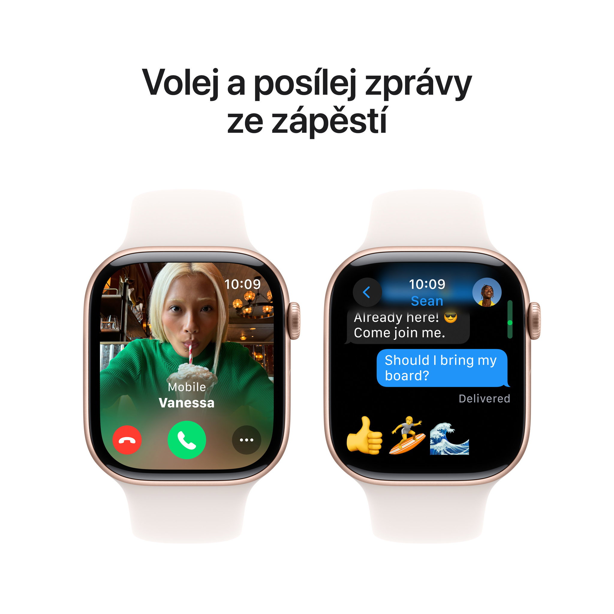 Obrázek Apple Watch Series 10 GPS 46mm Růžově zlatý hliník se světle ruměným sportovním řemínkem - M/L