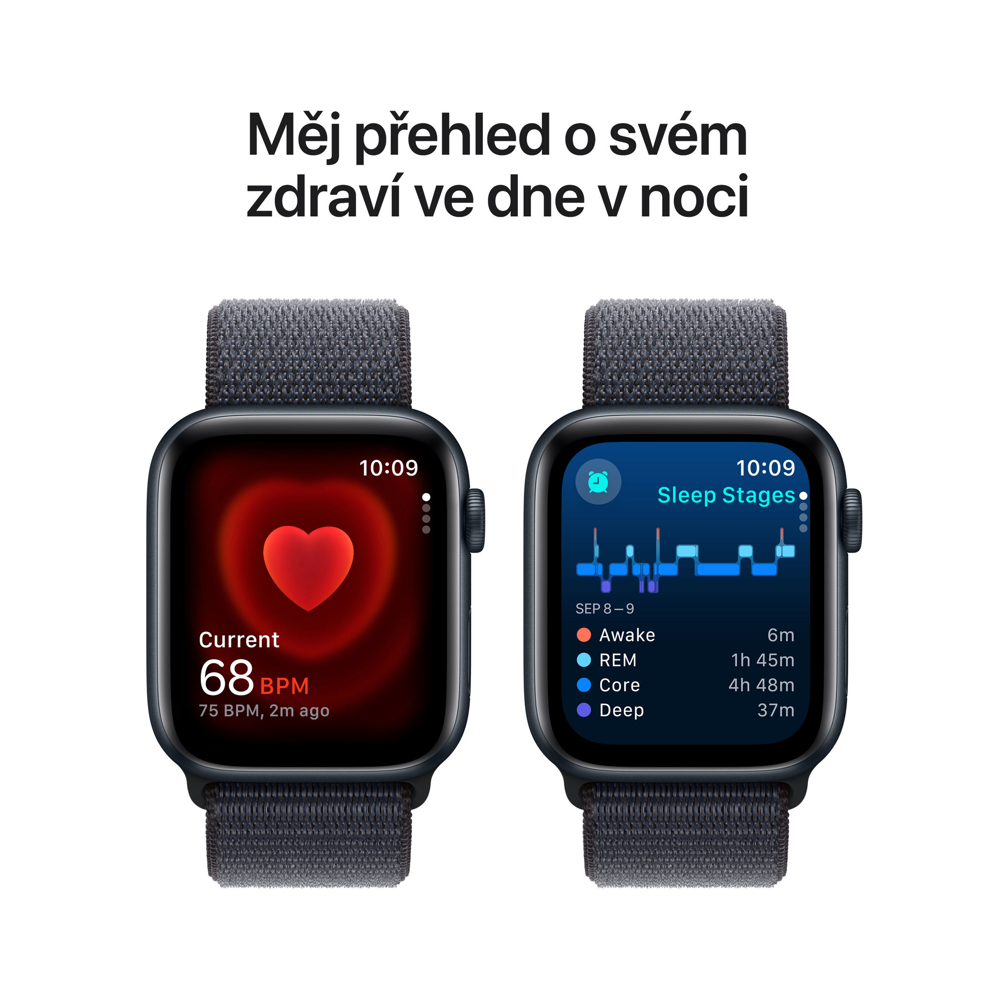 Obrázek Apple Watch SE GPS + Cellular 44mm Temně inkoustový hliník s inkoustově fialovým provlékacím sportovním řemínkem