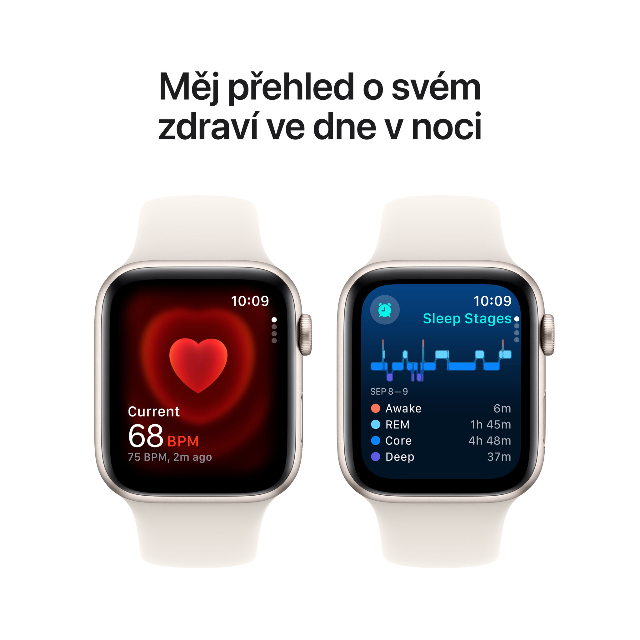 Obrázek Apple Watch SE GPS 44mm Hvězdně bílý hliník s hvězdně bílým sportovním řemínkem - S/M