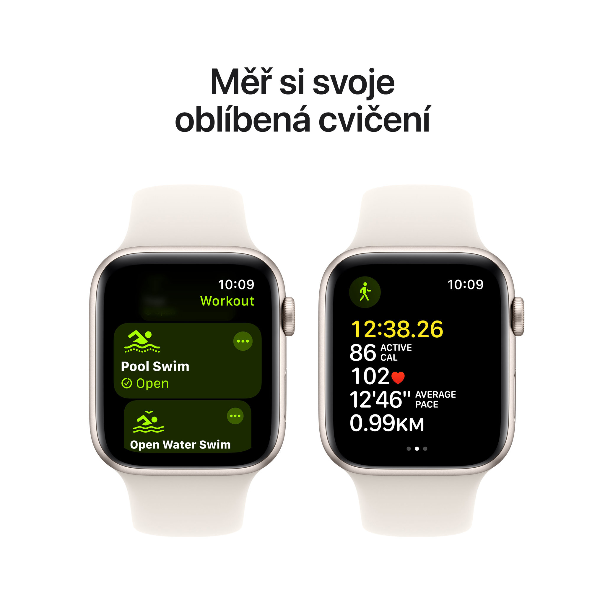 Obrázek Apple Watch SE GPS 44mm Hvězdně bílý hliník s hvězdně bílým sportovním řemínkem - S/M