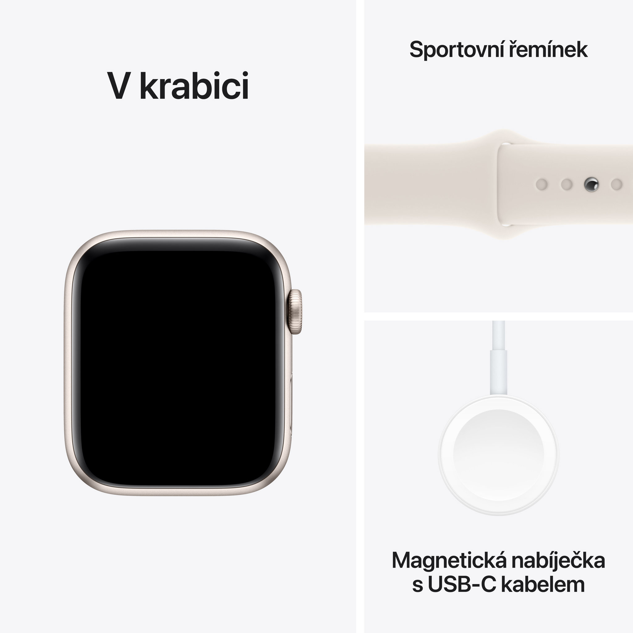 Obrázek Apple Watch SE GPS 44mm Hvězdně bílý hliník s hvězdně bílým sportovním řemínkem - S/M