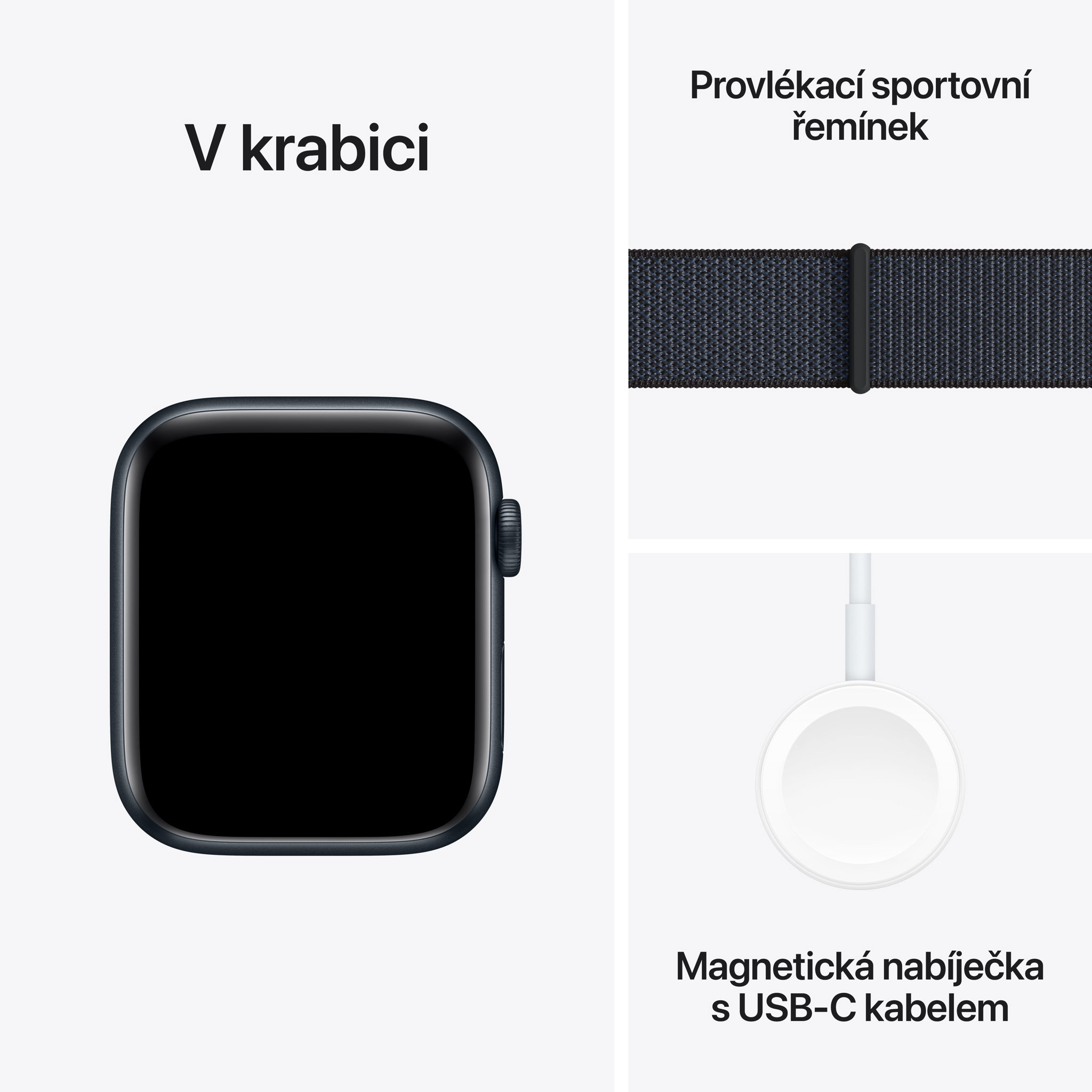 Obrázek Apple Watch SE GPS 44mm Temně inkoustový hliník s inkoustově fialovým provlékacím sportovním řemínkem