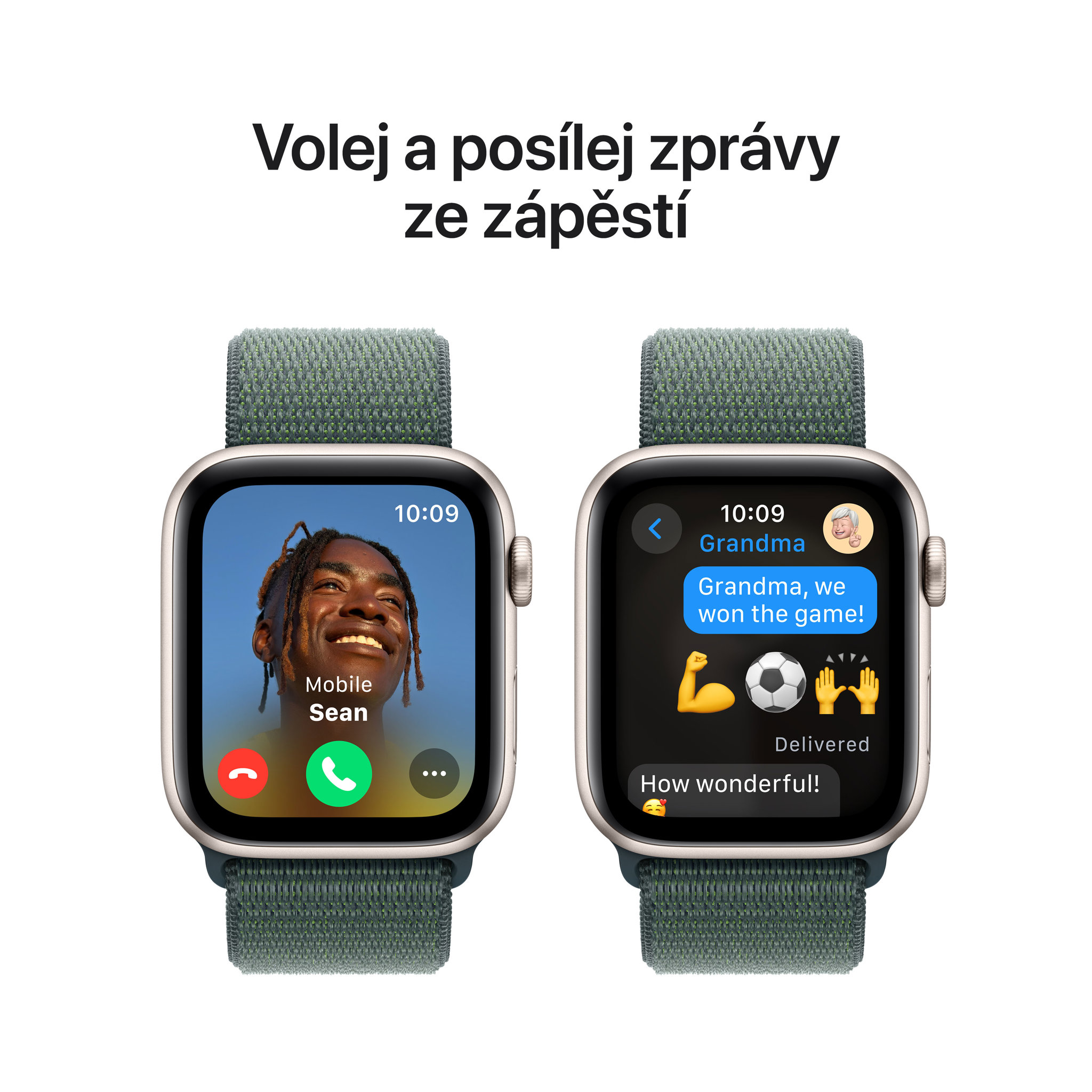 Obrázek Apple Watch SE GPS 44mm Hvězdně bílý hliník s jezerně zeleným provlékacím sportovním řemínkem