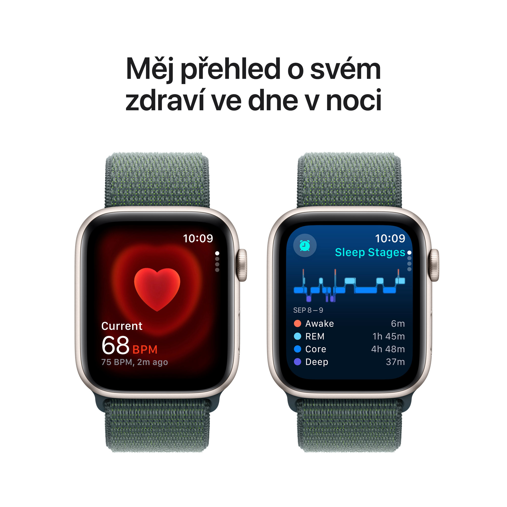 Obrázek Apple Watch SE GPS 44mm Hvězdně bílý hliník s jezerně zeleným provlékacím sportovním řemínkem