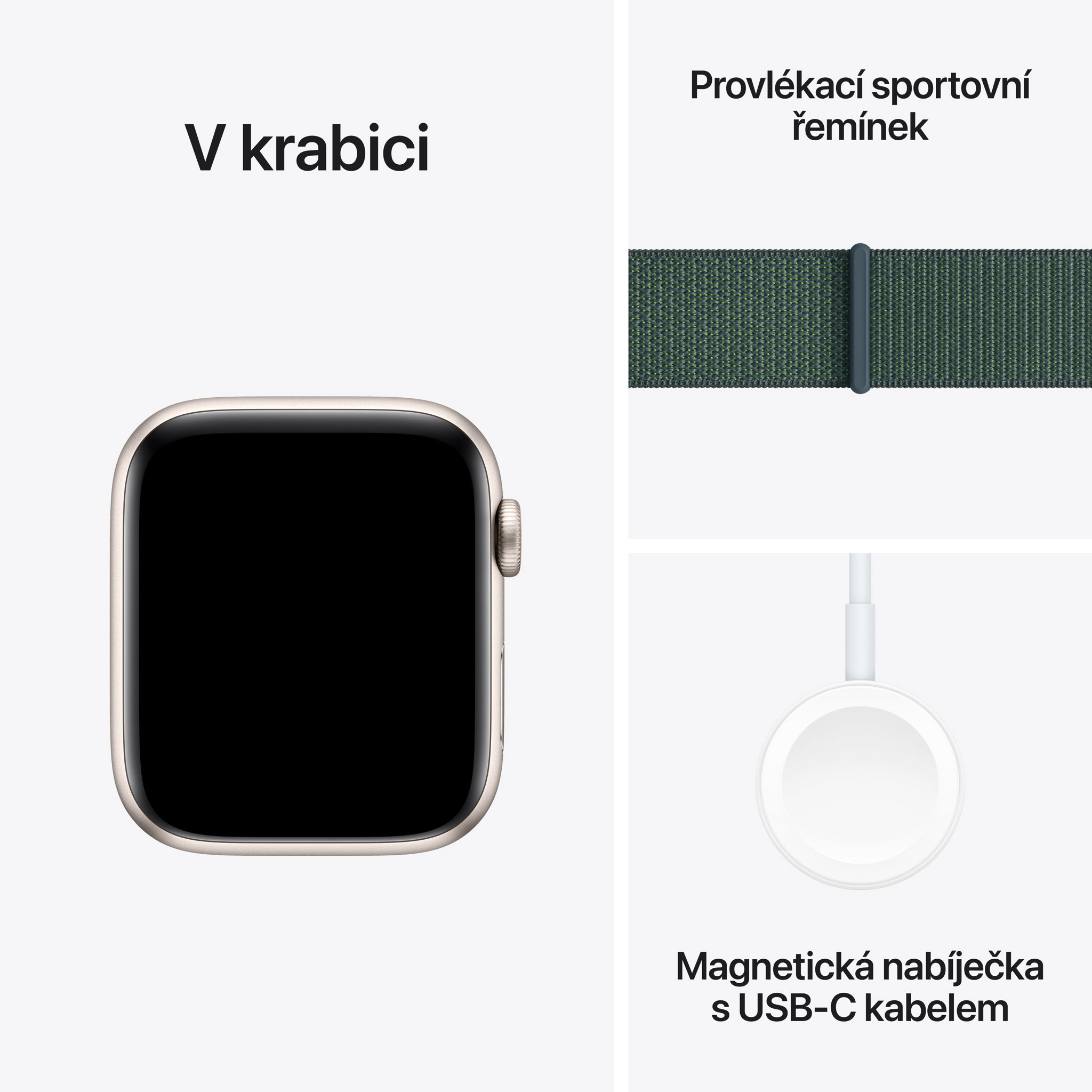 Obrázek Apple Watch SE GPS 44mm Hvězdně bílý hliník s jezerně zeleným provlékacím sportovním řemínkem